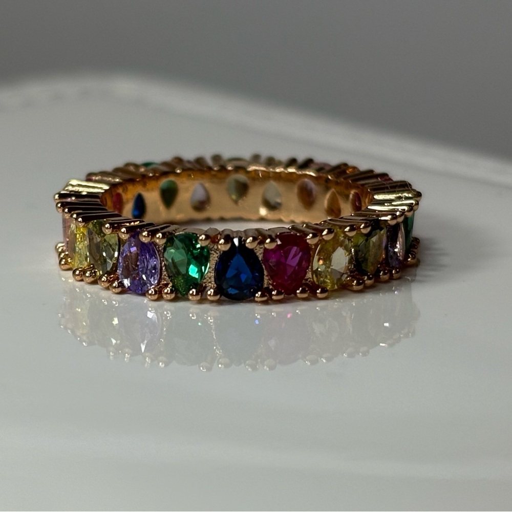 Vibrant Gold Ring with Multicolor Gemstones - NEW